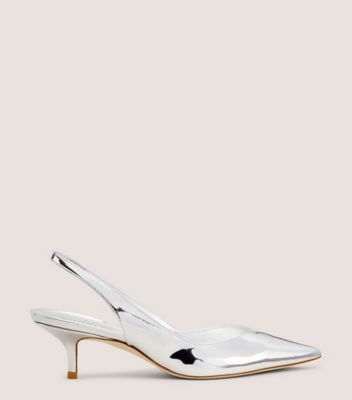 Stuart Weitzman,EVA 50 SLINGBACK,Leather,Pumps,Cocktail,Metallic,Silver