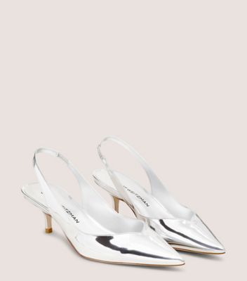 Stuart Weitzman,EVA 50 SLINGBACK,Pump,Specchio leather,Silver,Angle View