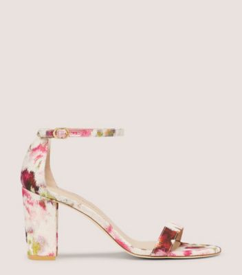 Stuart Weitzman,NEARLYNUDE,Sandal,Jacquard à imprimé floral,Rose/Multi,Front View