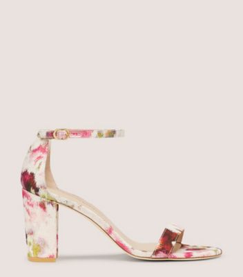 Stuart Weitzman,NEARLYNUDE,Sandal,Floral Printed Jacquard,Pink/Multi,Front View