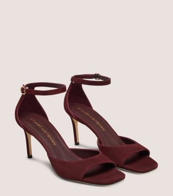 Stuart Weitzman,NUDISTIA 75 SANDAL,Sandals,Cushioned,Cocktail,Maroon,Angle View