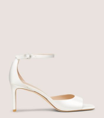 Stuart Weitzman,NUDISTIA 75 SANDAL,Sandal,Satin,White,Front View