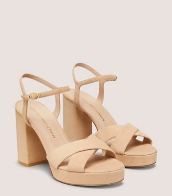 Stuart Weitzman,DAYNA PLATFORM SANDAL,Suede,Leather,Sandals,Day Party,Beige,Angle View