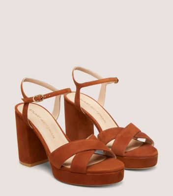 Stuart Weitzman,DAYNA PLATFORM SANDAL,Suede,Leather,Sandals,Day Party,Brown,Angle View