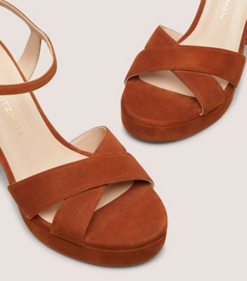 Stuart Weitzman,DAYNA PLATFORM SANDAL,Suede,Leather,Sandals,Day Party,Brown,Detailed View