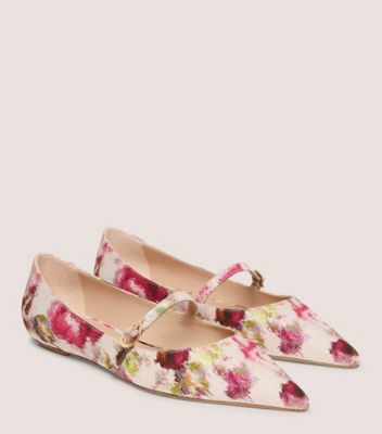 Stuart Weitzman,SOULIER PLAT MARY JANE EMILIA,Flat,Jacquard à imprimé floral,Rose/Multi,Angle View