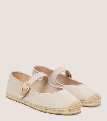 Stuart Weitzman,BENNI ESPADRILLE FLAT,Suede,Flats,Espadrilles,Casual,Cream,Angle View