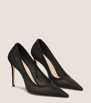 Stuart Weitzman,STUART 100 PUMP,Rubber,Leather,Mesh,Suede,Pumps,Mixed Media,Cocktail,Black,Angle View