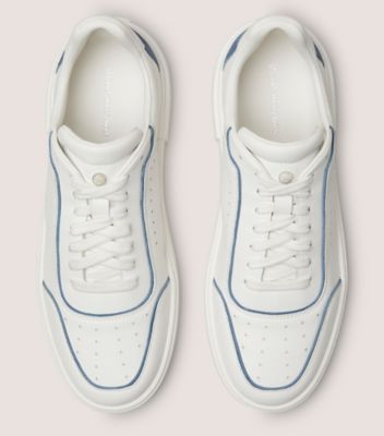 Stuart Weitzman,RYAN LOW-TOP SNEAKER,Sneaker,Leather & suede,White & Atlantic Blue,Top View