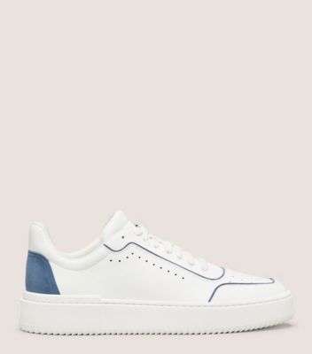 Stuart Weitzman,RYAN LOW-TOP SNEAKER,Sneaker,Leather & suede,White & Atlantic Blue,Front View