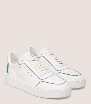 Stuart Weitzman,RYAN LOW-TOP SNEAKER,Leather,Suede,Rubber,Casual,Color Block,Perforated,Pull Tab,Casual,White,Angle View