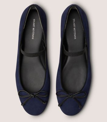 Stuart Weitzman,GABBY BOW  BALLET FLAT,Suede,Leather,Ballet Flats,Bow,Work,Navy