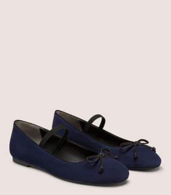 Stuart Weitzman,GABBY BOW  BALLET FLAT,Suede,Leather,Ballet Flats,Bow,Work,Navy,Angle View