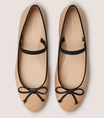 Stuart Weitzman,GABBY BOW  BALLET FLAT,Leather,Nappa Leather,Ballet Flats,Piping,Bow,Day Party,Beige