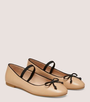 Stuart Weitzman,GABBY BOW  BALLET FLAT,Leather,Nappa Leather,Ballet Flats,Piping,Bow,Day Party,Beige