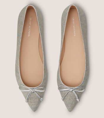 Stuart Weitzman,GABBY BOW POINTED FLAT,Linen,Leather,Rubber,Flats,Bow,Casual,Multi Color,Top View