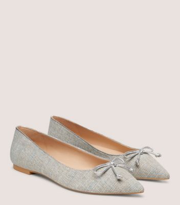 Stuart Weitzman,GABBY BOW POINTED FLAT,Linen,Leather,Rubber,Flats,Bow,Casual,Multi Color,Angle View