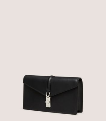 Stuart Weitzman,MILAN LOVELETTER CLUTCH,Leather,Clutch,Faux Leather,Logo,Engraved Detail,Gusset,Day Party,Black,Side View