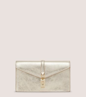 Shop Stuart Weitzman Milan Loveletter Clutch Handbags In Light Gold