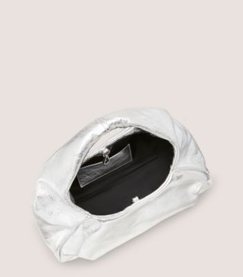 Stuart Weitzman,THE MODA MINI HOBO BAG,Leather,Hobo,Logo,Pleats,Word Embellishment,Silver Metal,Party,Silver,Metallic