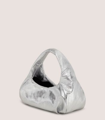 Stuart Weitzman,THE MODA MINI HOBO BAG,Hobo bag,Metallic leather,Silver,Side View