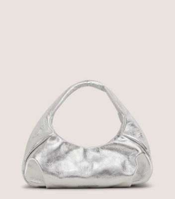 Stuart Weitzman,THE MODA MINI HOBO BAG,Hobo bag,Metallic leather,Silver,Front View