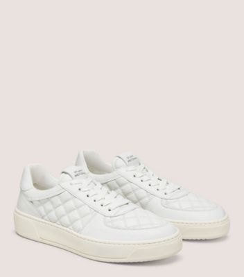 Stuart Weitzman,SW COURTSIDE SLEEK SNEAKER,Leather,Nappa Leather,Lining Mesh,Rubber,Casual,Quilted,Pull Tab,Traction,Casual,White,Angle View