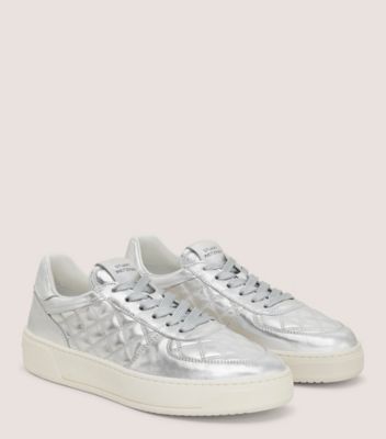 Stuart Weitzman,SW COURTSIDE SLEEK SNEAKER,Rubber,Lining Mesh,Casual,Pull Tab,Traction,Casual,Metallic,Silver