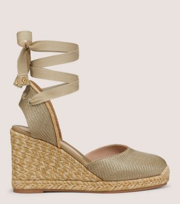 Stuart Weitzman,MARGUERITA WEDGE,Sandal,Luxe Raffia & Jute,Khaki,Front View