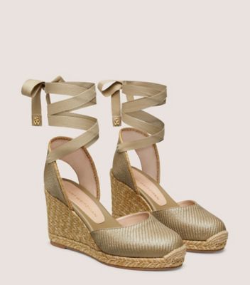 Stuart Weitzman,SOULIER À TALON COMPENSÉ MARGUERITA,Sandal,Raphia de luxe et jute,Kaki