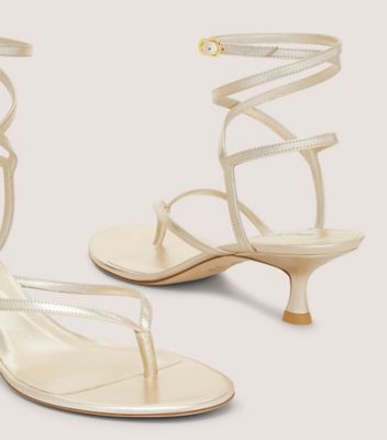 Stuart Weitzman,Sandal,Cuir métallique liquide,Or Pâle