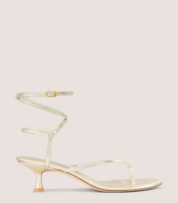 Stuart Weitzman,CABO II SANDAL,Leather,Sandals,Cocktail,Gold,Metallic,Front View