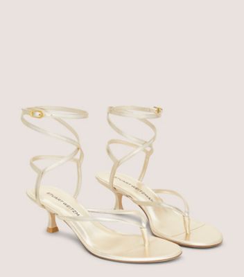 Stuart Weitzman,Sandal,Cuir métallique liquide,Or Pâle