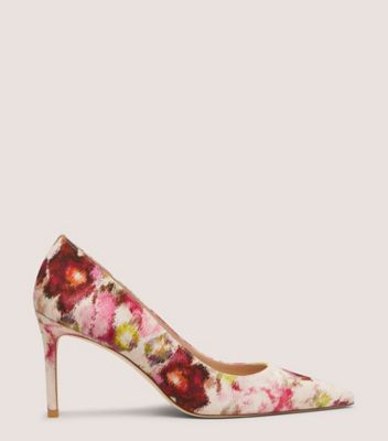 Stuart Weitzman,STUART 85 PUMP,Pump,Floral Printed Jacquard,Pink/Multi,Front View