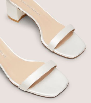 Stuart Weitzman,SIMPLECURVE 50 SANDAL,Leather,Satin,Sandals,Day Party,White,Top View