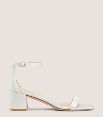 Stuart Weitzman,SIMPLECURVE 50 SANDAL,Leather,Satin,Sandals,Day Party,White,Front View