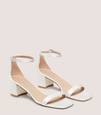 Stuart Weitzman,SIMPLECURVE 50 SANDAL,Leather,Satin,Sandals,Day Party,White,Angle View