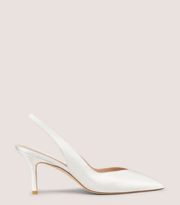 Stuart Weitzman,ESCARPIN À BRIDE ARRIÈRE EVA 75,Pump,Satin,Blanc,Front View