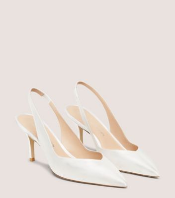 Stuart Weitzman,EVA 75 SLINGBACK,Pump,Satin,White,Angle View