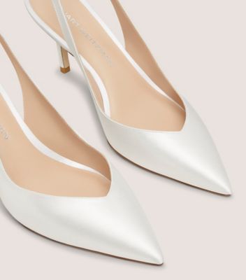 Stuart Weitzman,EVA 75 SLINGBACK,Satin,Leather,Pumps,Day Party,White,Detailed View