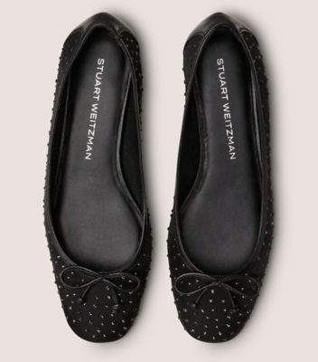 Stuart Weitzman,ARABELLA BALLET FLAT,Nappa Leather,Leather,Mesh,Ballet Flats,Crystal,Bow,Embellished,Rhinestones,Day Party,Black,Top View