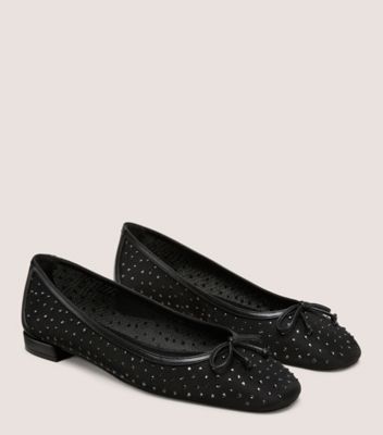 Stuart Weitzman,ARABELLA BALLET FLAT,Nappa Leather,Leather,Mesh,Ballet Flats,Crystal,Bow,Embellished,Rhinestones,Day Party,Black,Angle View