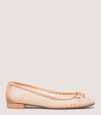 Stuart Weitzman,ARABELLA BALLET FLAT,Flat,Mesh, Crystal & Lacquered Nappa Leather,Ginger,Front View