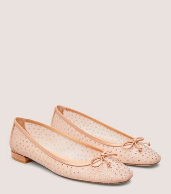 Stuart Weitzman,ARABELLA BALLET FLAT,Flat,Mesh, Crystal & Lacquered Nappa Leather,Ginger,Angle View