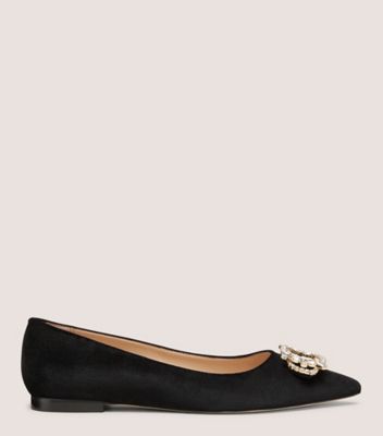 Stuart Weitzman,ELOISE FLAT,Rubber,Flats,Brooch Embellishment,Rhinestones,Work,Black