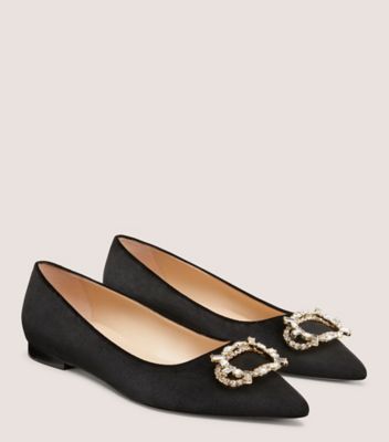 Stuart Weitzman,ELOISE FLAT,Rubber,Flats,Brooch Embellishment,Rhinestones,Work,Black