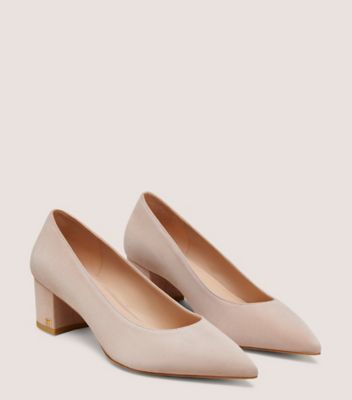 Stuart Weitzman,KLARA 50 BLOCK PUMP,Suede,Rubber,Pumps,Metal,Logo,Pull Tab,Work,Beige