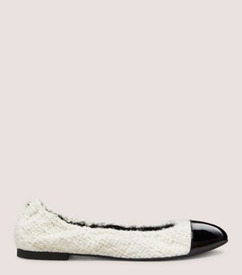 Stuart Weitzman,GABBY BALLET FLAT,Rubber,Ballet Flats,Color Block,Mixed Media,Pull Tab,Day Party,White