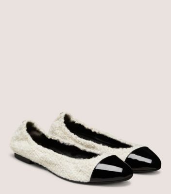 Stuart Weitzman,GABBY BALLET FLAT,Rubber,Ballet Flats,Color Block,Mixed Media,Pull Tab,Day Party,White,Angle View