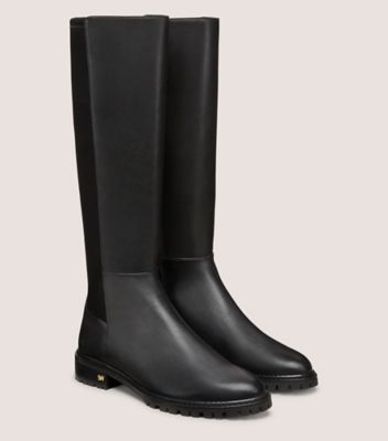 Stuart Weitzman,CITY KNEE-HIGH BOOT,Nappa Leather,Boots,Logo,Metal,Mixed Media,Flexible,Casual,Black,Angle View